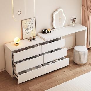 梳妆风台卧约室简现代奶油妆斗柜梳妆台一体小型化桌可伸XAQ缩化