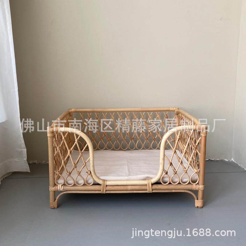 精藤居ins韩式真藤编织泰迪狗窝小床猫狗窝宠物篮藤编宠物床