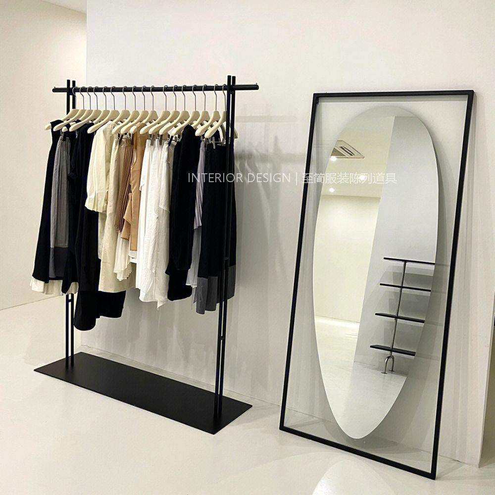 女装买手店货架服装店展示架落地式挂衣架黑色铁艺中岛架陈列架子