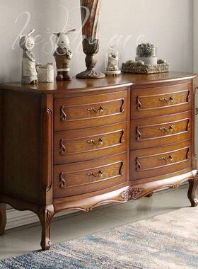 物美式六斗村乡客厅柜玄关柜欧式实木五斗卧室抽屉橱式88359储柜