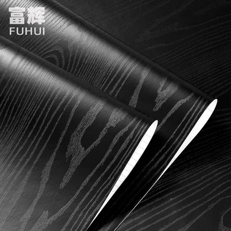 加JMV厚黑色木墙纸纹PC自粘V壁纸衣防柜相框装饰水木门家具翻新贴