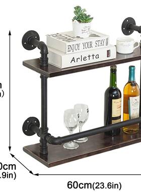 复古工层业厅ZFO铁艺墙上置物架墙水管多收客纳架一字隔壁板实木