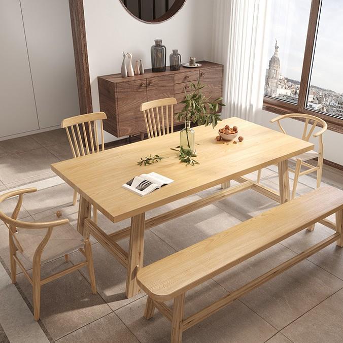 简约家用实木餐公桌椅原木长方小现代寓户型原台木餐民宿多人长条