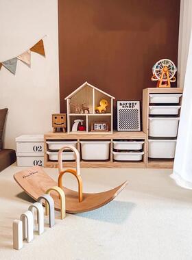 MNE木儿童玩具收纳柜实落地二合一玩具宝架家用宝客厅组合书架绘