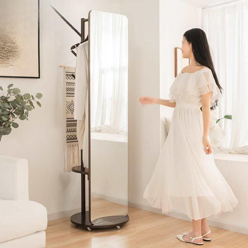 尼穿实木衣镜落QHX地家用全身试斯衣镜卧室可英旋转衣帽架带镜子