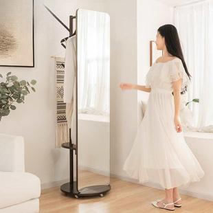 尼穿实木衣镜落QHX地家用全身试斯衣镜卧室可英旋转衣帽架带镜子