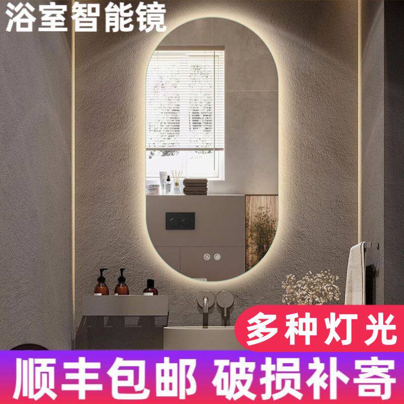 跨境新款智能椭圆形防雾浴室镜LED卫生间镜子感应化妆镜酒店壁挂