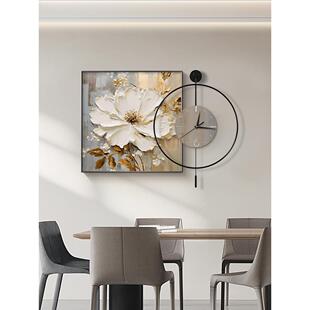 现带代奢餐厅饰JJJ-2023画抽象花卉饭厅壁装画钟表摇摆餐轻桌墙面