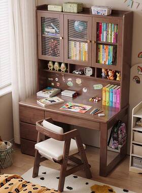 实木书桌书一体儿童学架电习课50547桌家用桌书柜组合脑桌小学生