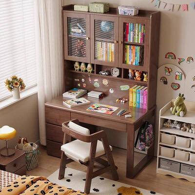 实木书桌书一体儿童学架电习课50547桌家用桌书柜组合脑桌小学生
