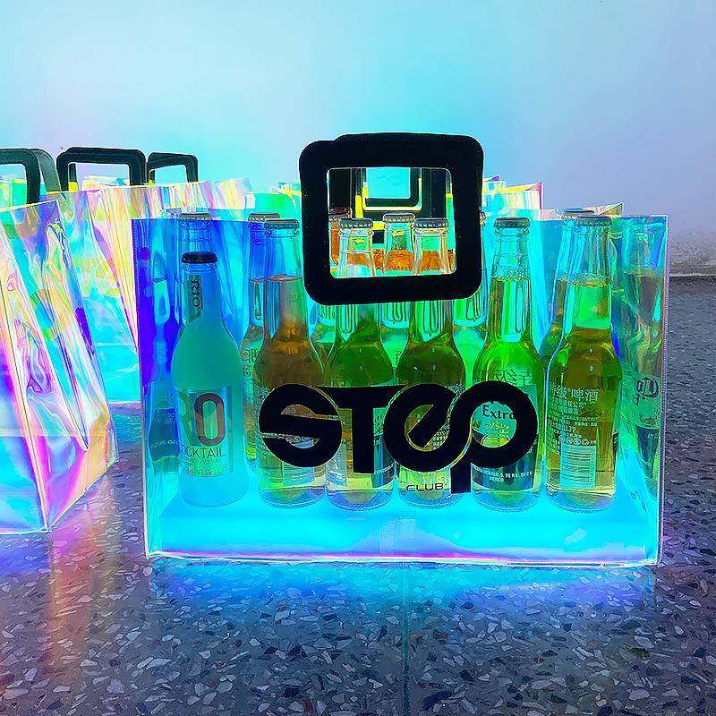 L1ED发光白爆闪手提酒袋2支装酒出酒提UBA啤袋酒吧光KTV袋子TPU炫