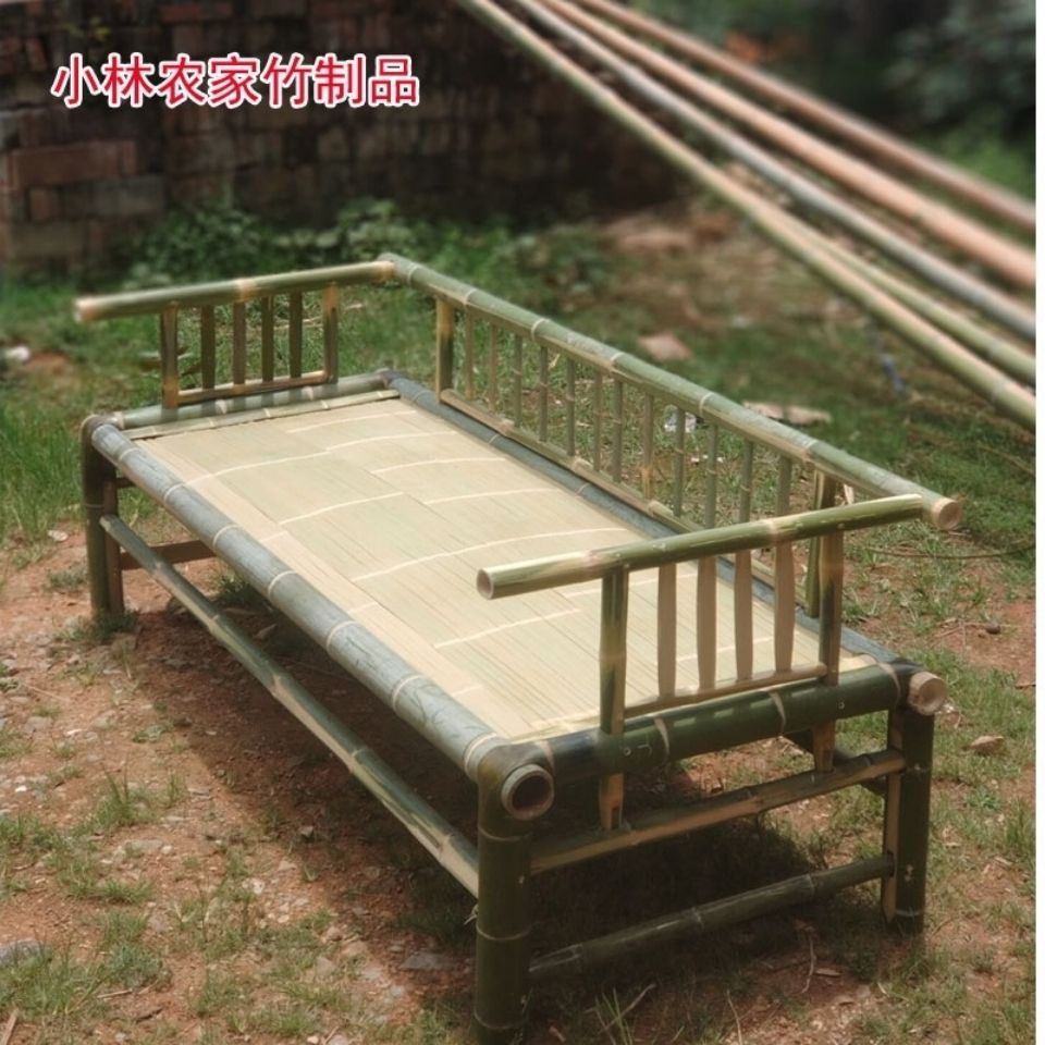 纯手工竹子床沙发椅老式复古中式茶道家具带扶手午睡椅户外阳台椅