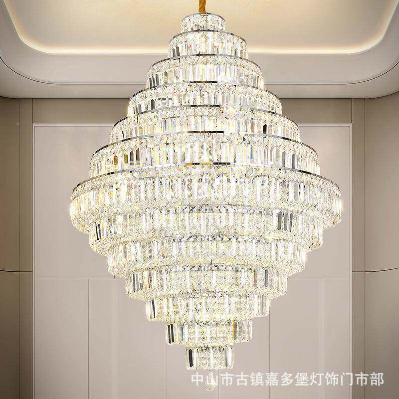 奢VAT华挑空客圆厅灯水晶吊灯别墅复现式楼水晶大吊灯形餐厅代简