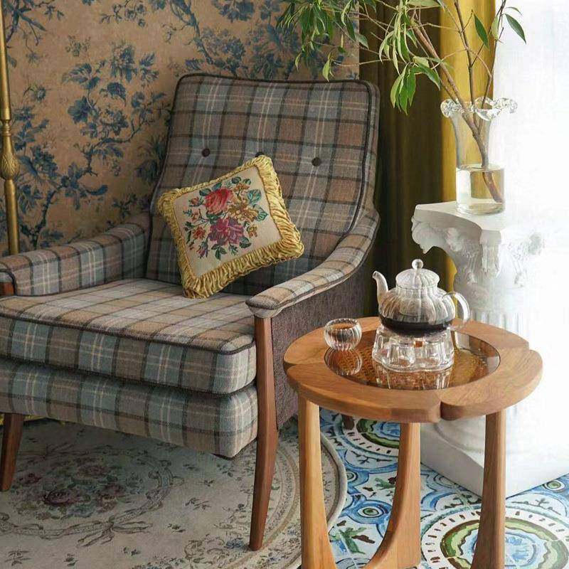 复古风厅沙发椅英伦休闲椅客沙老虎椅发阳布艺台513单人实木美式