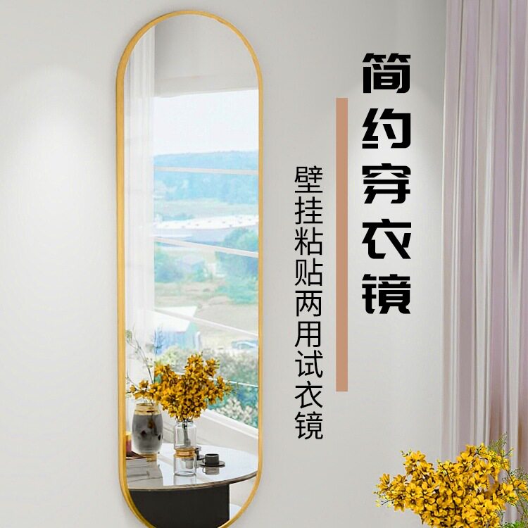 全身穿衣镜粘贴墙家用卧室女生宿舍试衣镜玄关免打孔壁挂式化妆H^