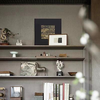 轻奢中式代间样板展示柜陈列搭配现装饰艺金术皮革鎏布艺RZP挂画