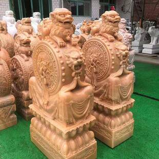 石石雕门墩晚霞TZP红大象头鼓别墅口庭院门仿古抱鼓石一对石动物