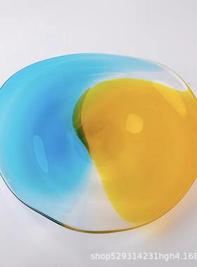 现代轻渐变UIU果盘摆现代简约玻璃装饰品高创奢意件端精致工艺品