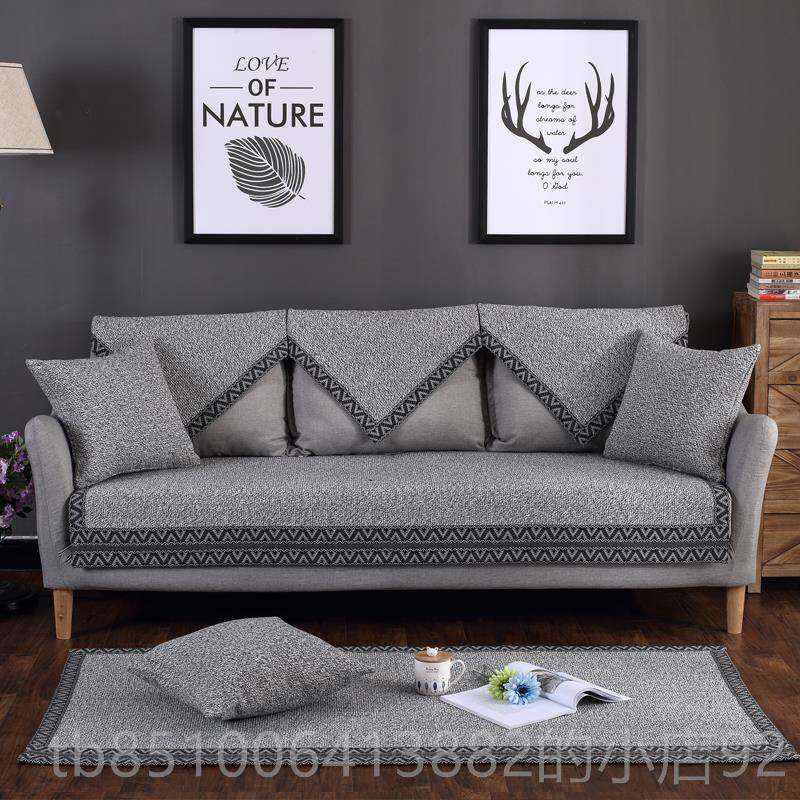 高档全棉亚麻简老中式防滑木沙发垫夏约季巾套罩式实坐垫布艺全包