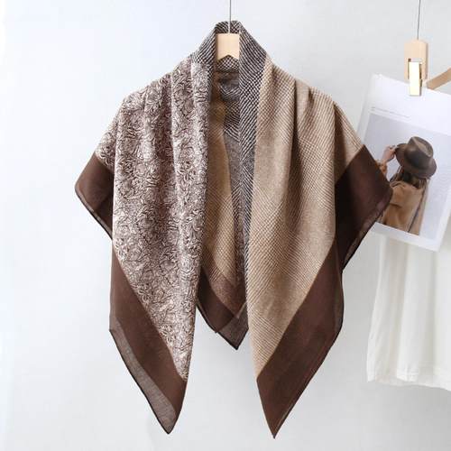 拼接印花棉麻防晒披肩女巾