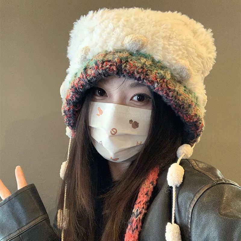 韩版毛绒针织女帽护耳保暖