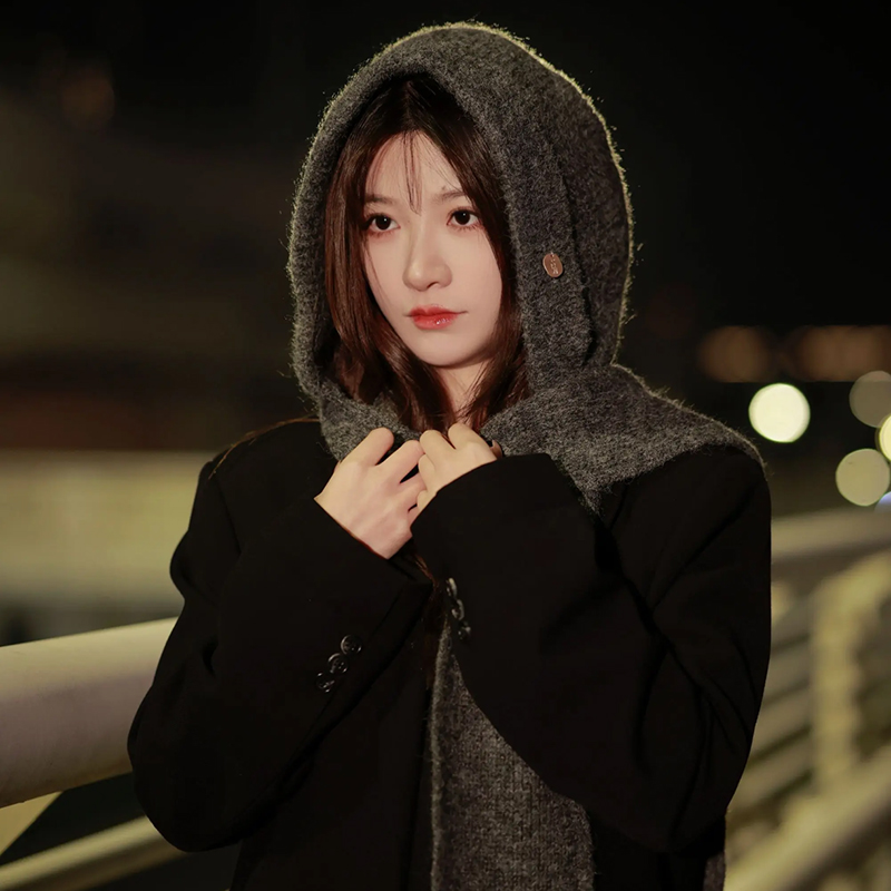 韩系高级感保暖披肩帽衫