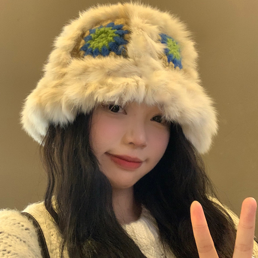 毛绒渔夫帽女冬季保暖兔毛醒狮帽