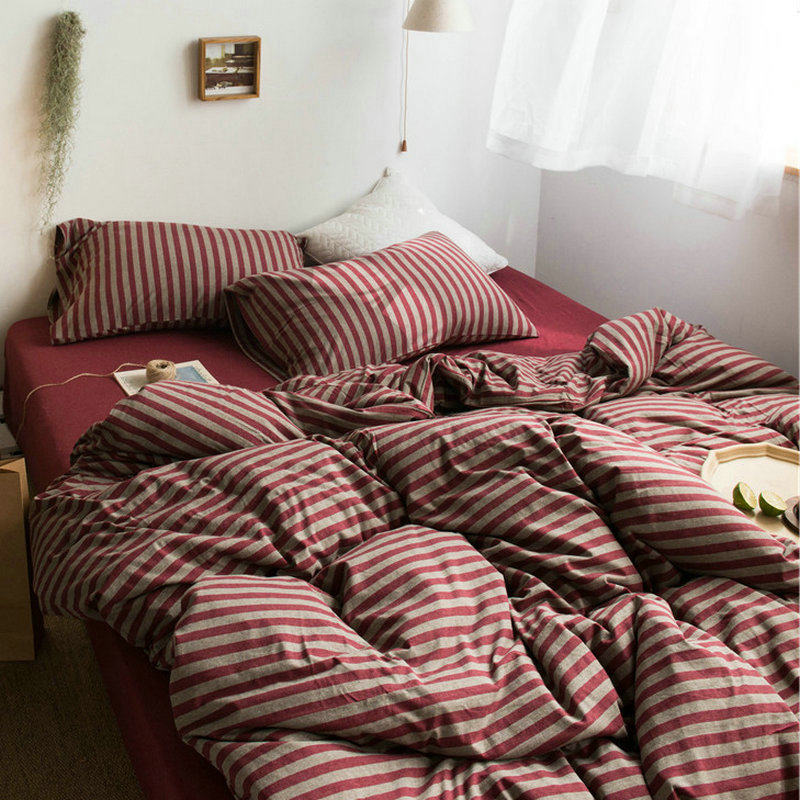 日式天竺棉床上简约婚庆四件套针织棉被套全棉三件套纯棉超柔裸睡