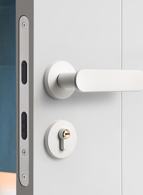 白色卧室门锁磁吸静音房间两件式门把手奶油风室内极简木门房门锁