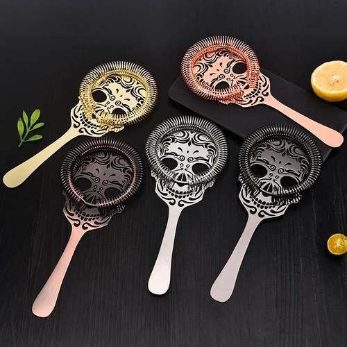 骷髅头304不锈钢调酒滤冰器鸡尾酒隔冰器过滤隔冰漏网器酒吧