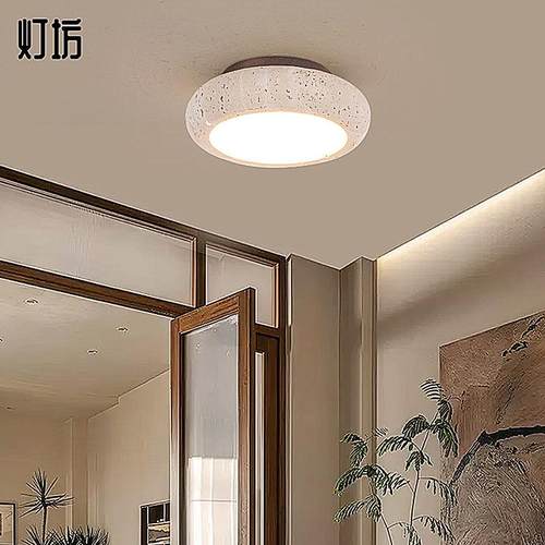 侘寂风玄关过道阳台吸顶灯中古奶油风超薄明装圆形小灯黄洞石