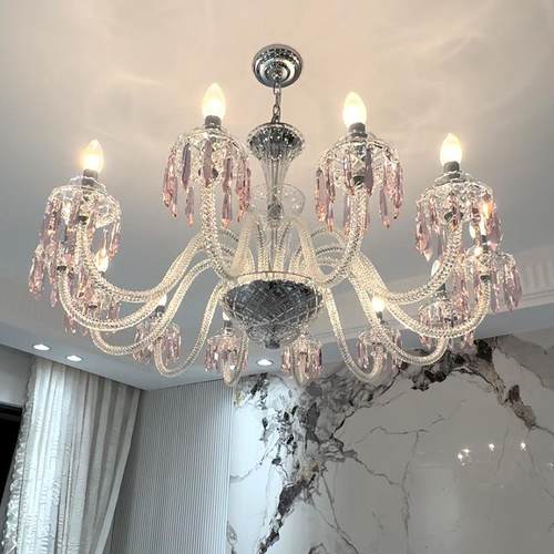 式客厅灯餐厅吊灯楼梯设计师挑空复式别墅复古卧室粉色水晶吊灯