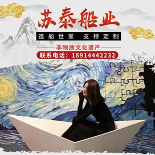 欧式摄影实木水上装饰小木船景观花船舞台道具船公园手划船贡多拉