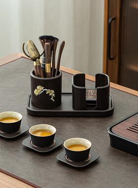轻高档茶道六君子31642杯套装黑檀木茶具配件茶夹奢垫勺泡茶茶工