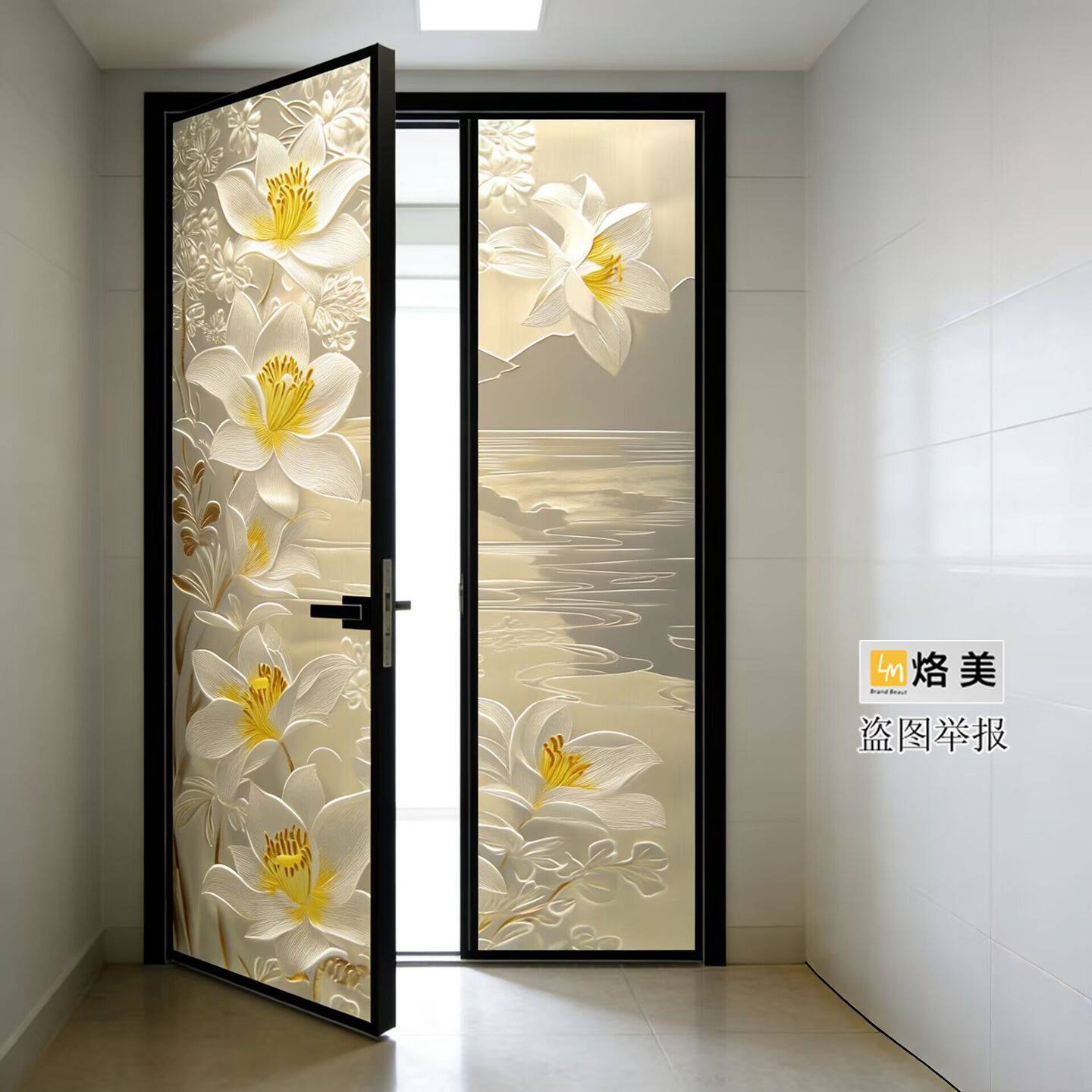 法式艺术玻璃子母门高端厨房对开门卫生间厕所平开门入户隔断双开