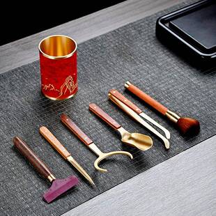 茶道六君套装功夫茶32966子具配6件君大全黄铜子茶桌摆件工具茶刀
