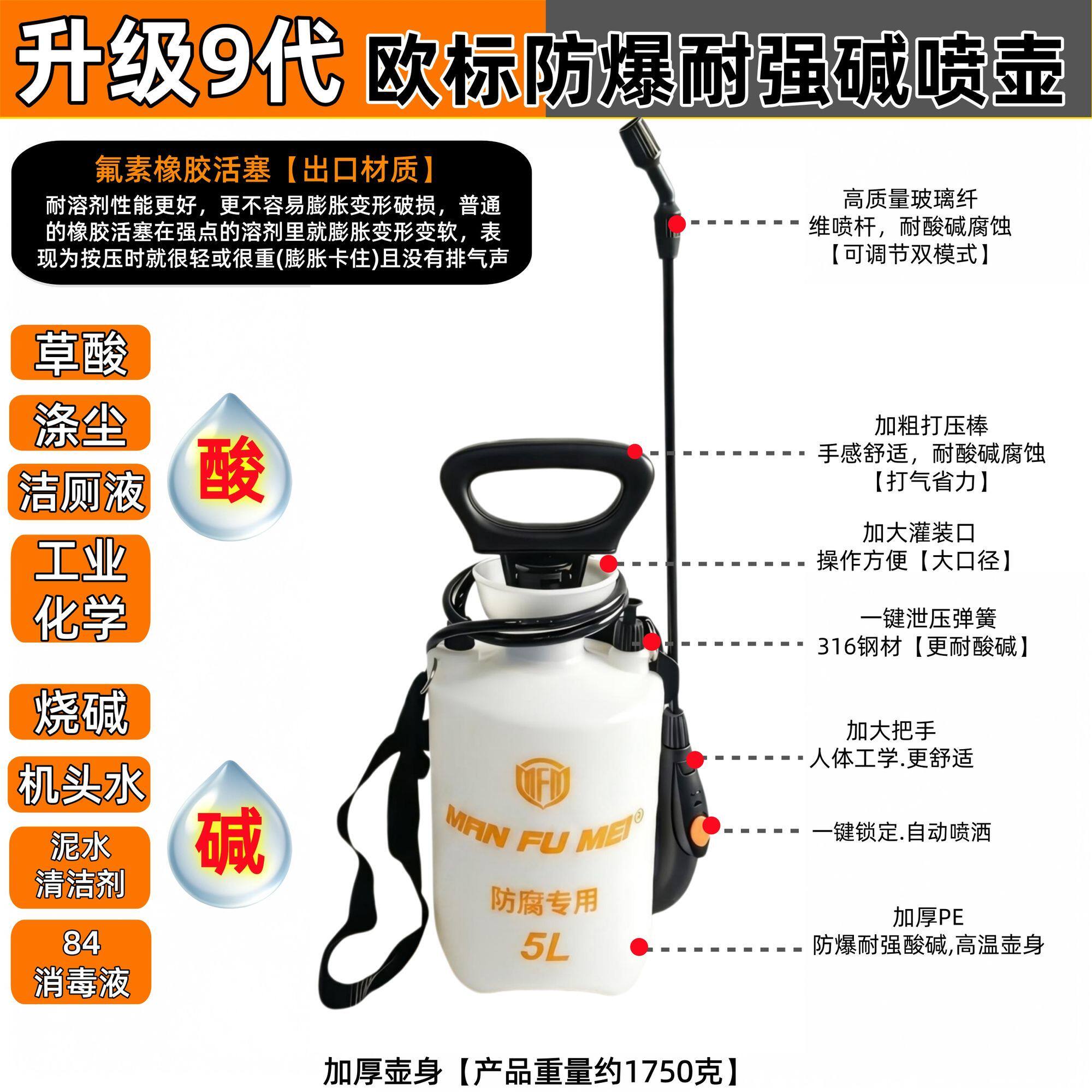 批发耐腐蚀工业喷壶耐酸碱小型喷雾器草酸84消毒液汽车贴膜喷水壶