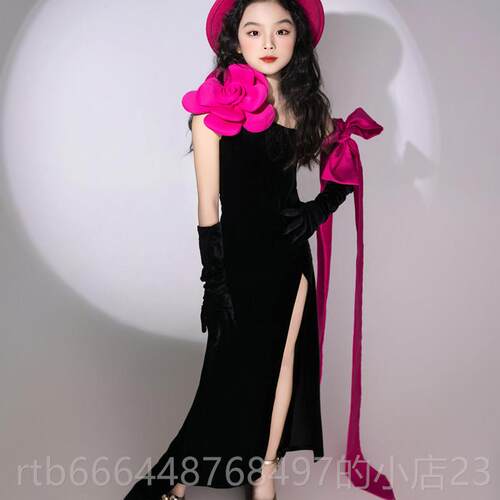 高档服儿童多巴胺T台走礼服肩PK秀表演斜服模特演出法式浪漫拖尾