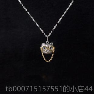 正品由子野丨动系列丨蓝宝石猫咪物炼女纯银项锁炼骨小众高级原创