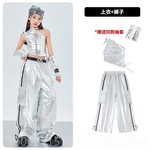 正品爵士舞特服装蹈女童舞室练功银色裤子儿童模T台走服秀潮表演