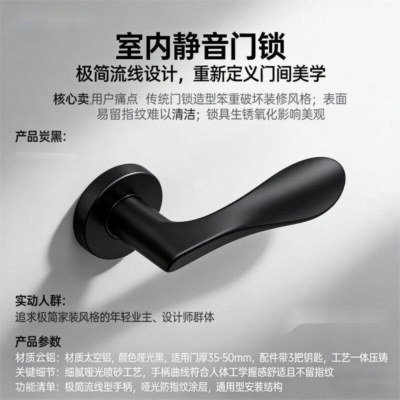 房门锁时尚百搭简约室内分体房间门锁卧室把手实木门氧化铝家用