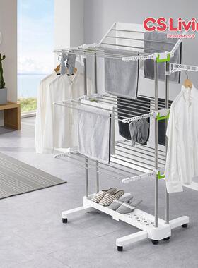 厂家晒现货型供6段多功能BR505不锈钢移动折应叠晒衣架翅收纳晾支