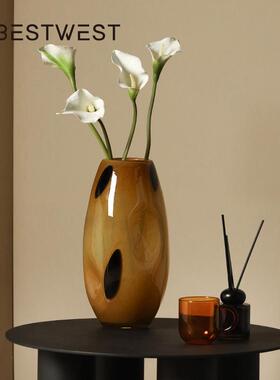 西家居中HC25-01Y古玻棕黑色波点椭圆形璃花家博居设软装饰品水瓶