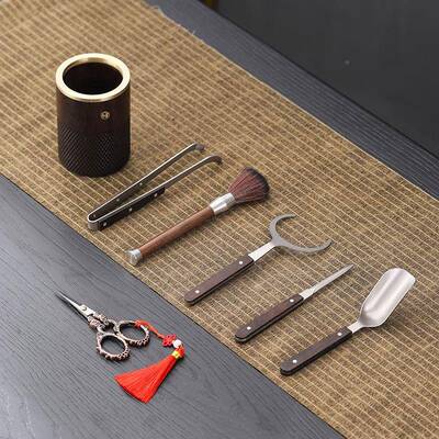 铜木道六黑君茶26330子套装檀木实木夫茶具配件茶夹茶针茶勺泡茶