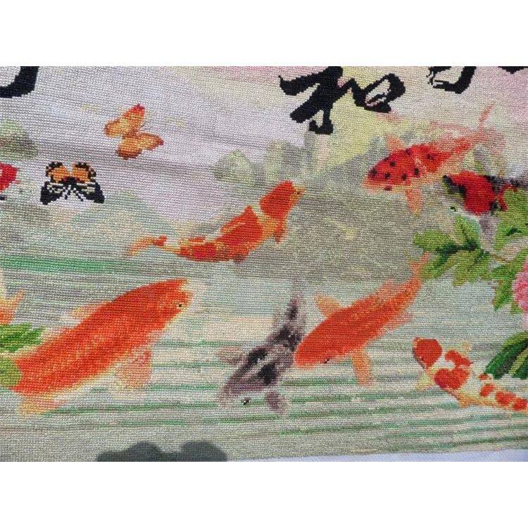 绣好的纯手工手绣十字绣成品家和万事兴九鱼牡丹版2米满绣成品