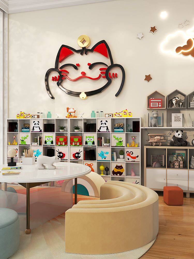 卡通招财猫3d立体墙贴画儿童房卧室床头书房个性装饰布置墙贴自粘