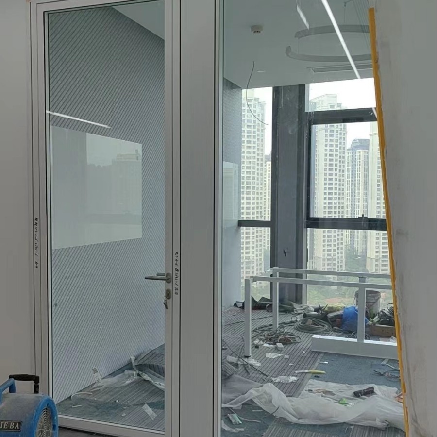 玻璃隔断墙铝合金钢化玻璃中空百叶防火直播间工厂隔间墙现代简约