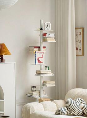 less living创意ins简约旋转落地书架客厅铁艺多层白色收纳置物架