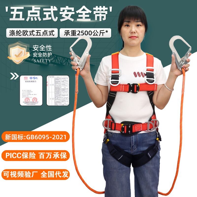 国标五点式防坠安全带带护腰建筑坠落多挂点速差扣背带式腰带带锁