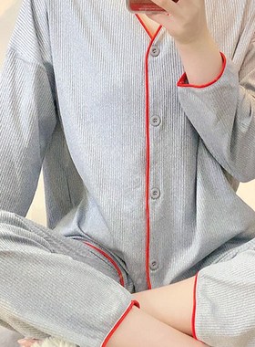 睡衣女春秋款长袖宽松网红简约套装2022年灰色学生外穿大码家居服